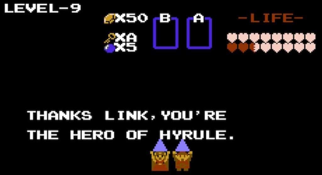 Original Legend of Zelda ending screen