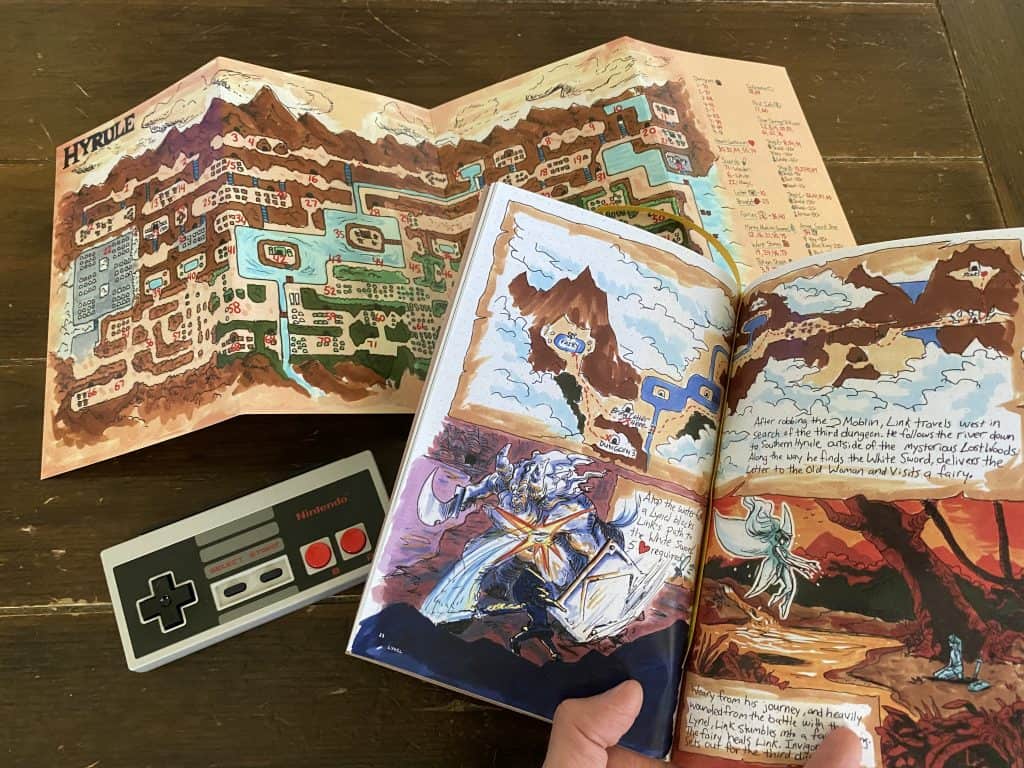 Zelda Hand Drawn Game Guide, map, and NES controller