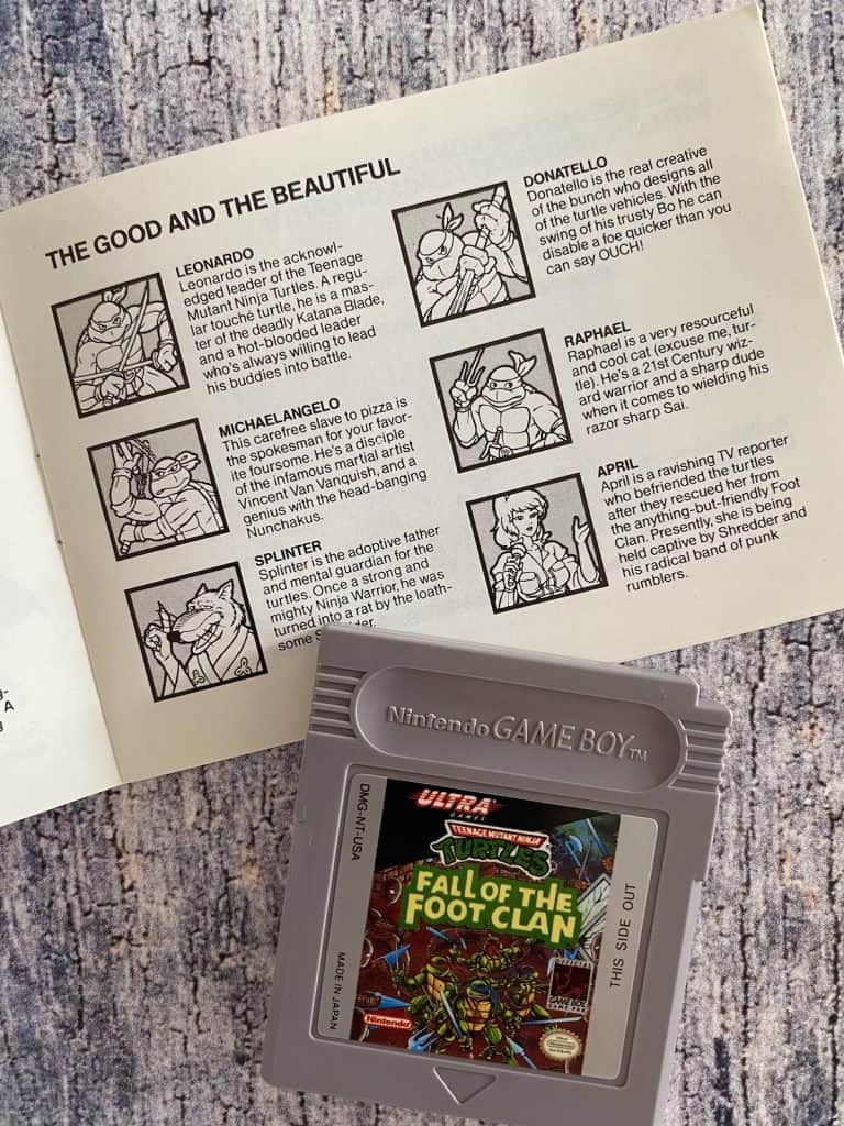 Teenage Mutant Ninja Turtles: Fall of the Foot Clan Game Boy cart and manual
