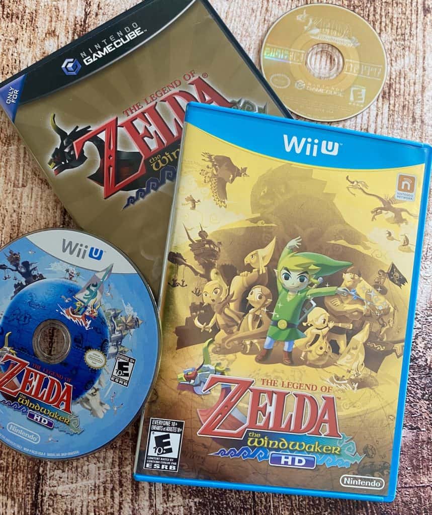 Zelda Wind Waker GameCube and Wii U cases and discs
