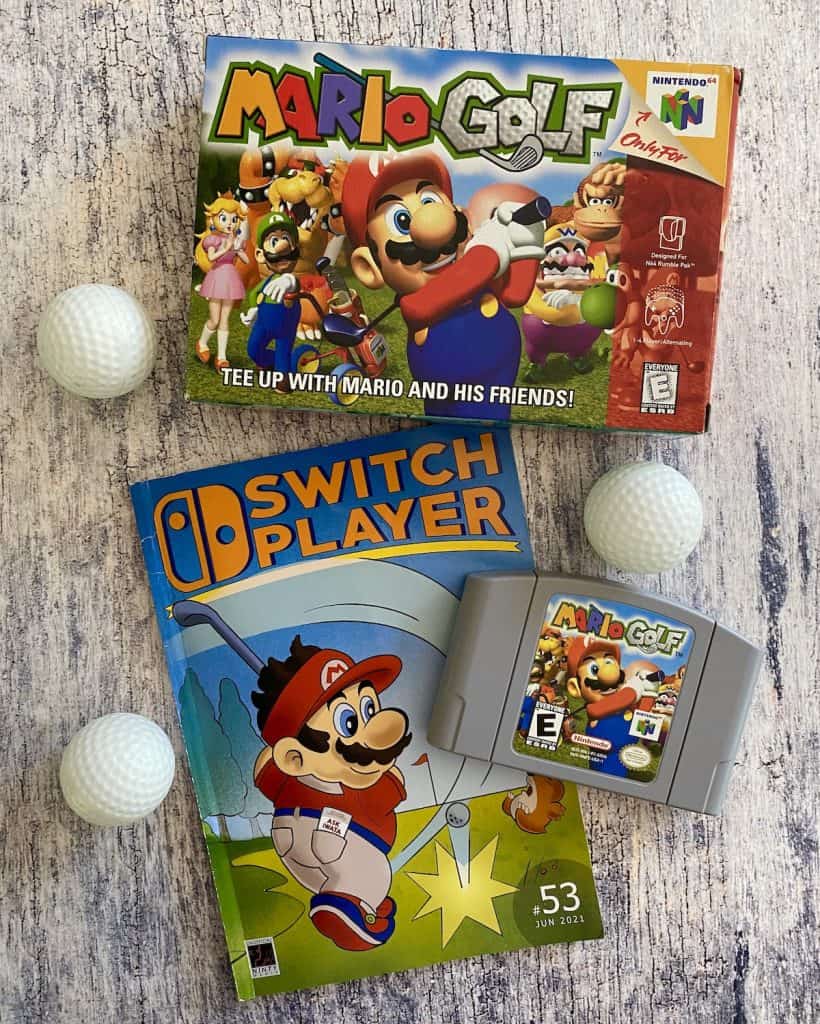 Mario Golf N64 box and cart, and Switch Player Issue 53 (Mario Golf)