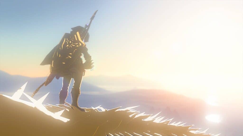 Screenshot of Link riding the Light Dragon from Zelda: Tears of the Kingdom.