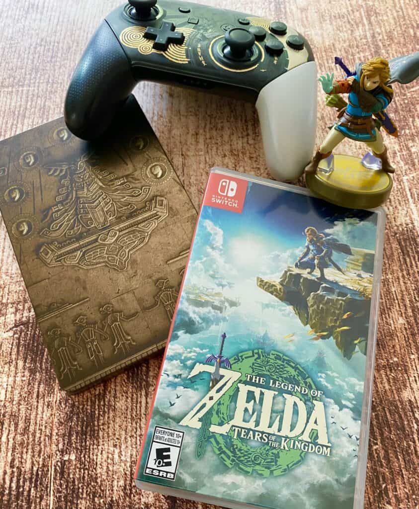 Zelda: Tears of the Kingdom case with steelbook, pro controller, and Link amiibo