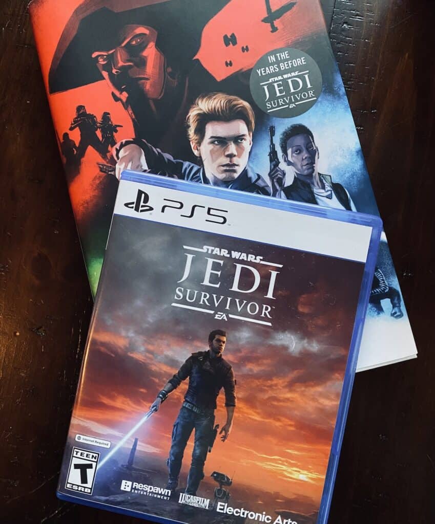 Star Wars: Jedi Survivor PS5 box and Battle Scars book