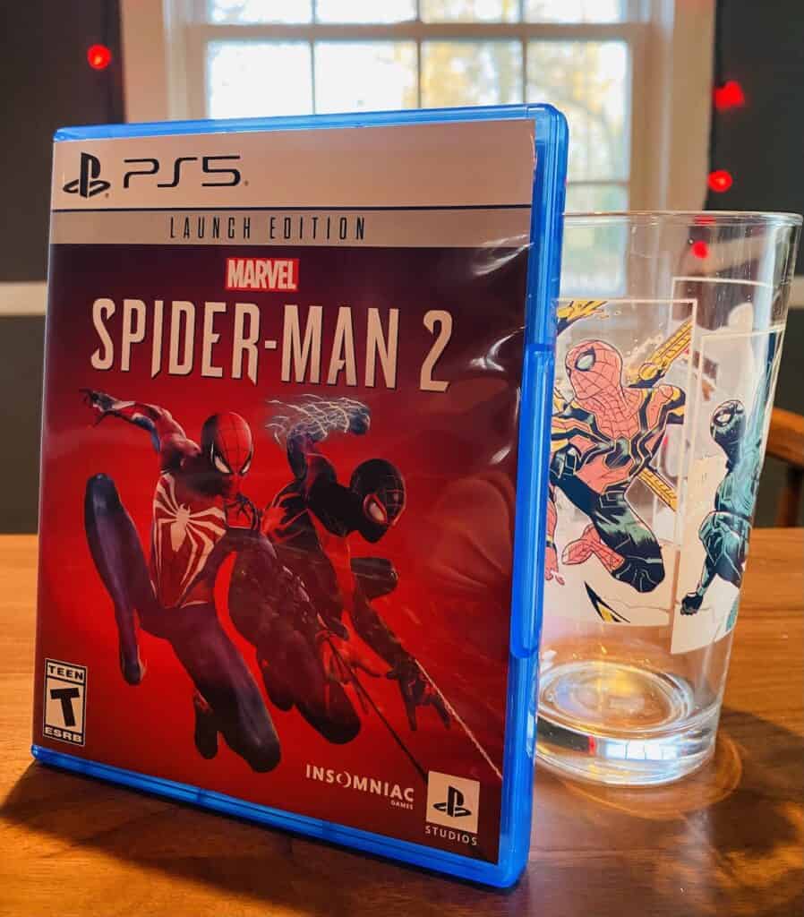 Marve's Spider-Man 2 for PS5 and Spider-Man pint glass